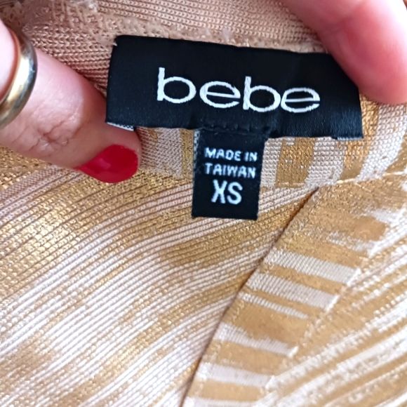 Bebe, size xs, gold striped, v neck , bodycon bandage cocktail dress - Picture 3 of 5